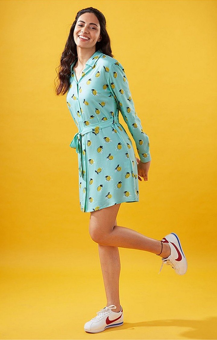 Women's Lemonade Green Printed Shift Dress