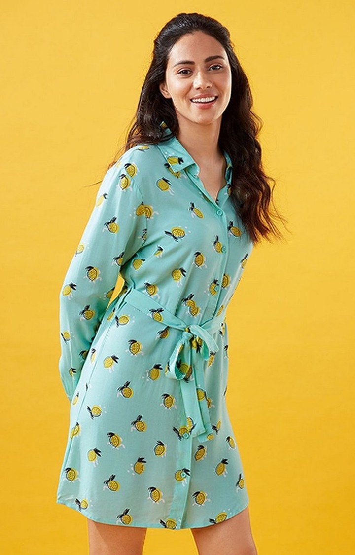 Women's Lemonade Green Printed Shift Dress