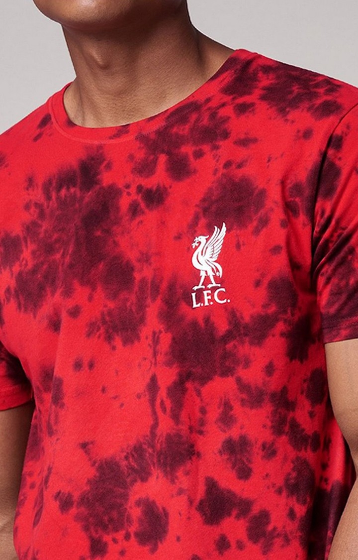 Men's Liverpool FC Red Tie Dye Printed Regular T-Shirt
