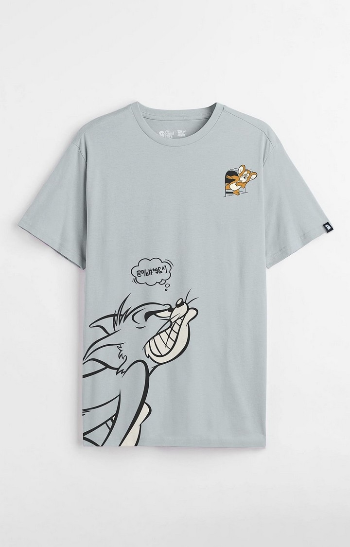 Men's Tom And Jerry: Angry Tom Grey Printed Regular T-Shirt
