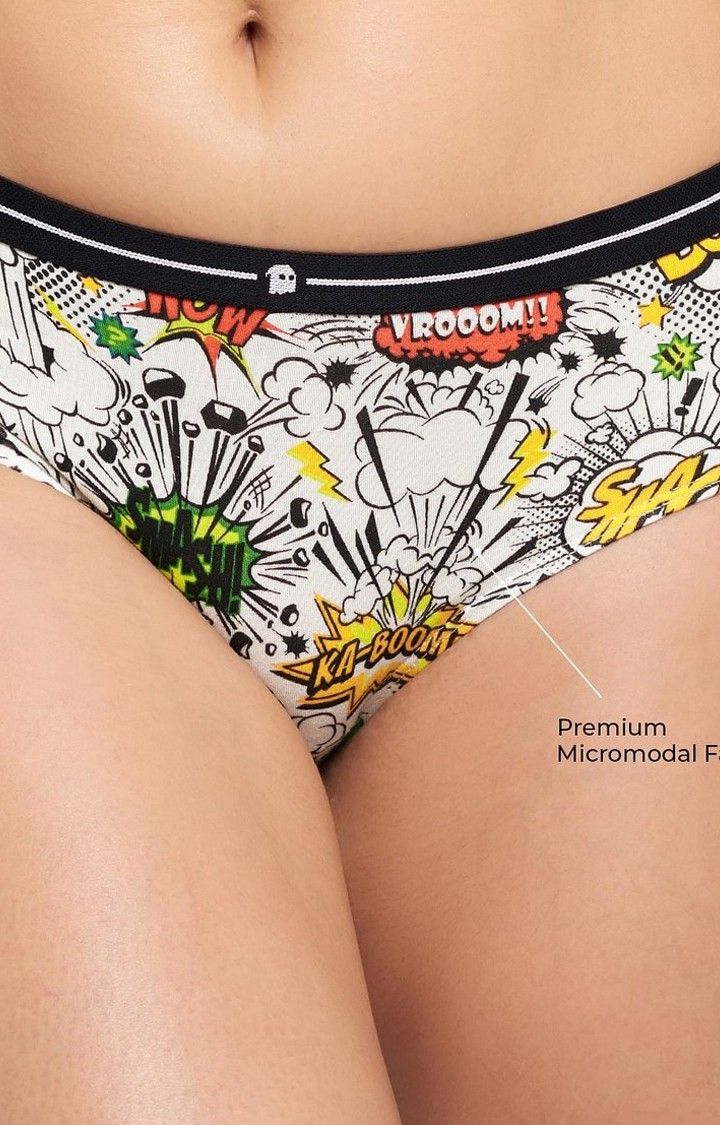 Women's White Boom Pow Hipster Panties