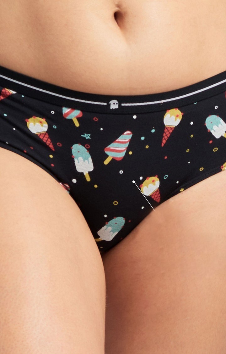Women's Black Popsicle Pattern Hipster Panties