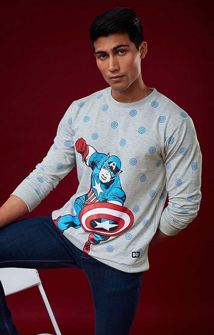 Men's Captain America: Character Grey Printed Sweatshirts