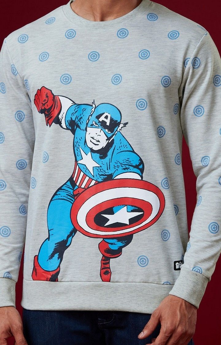 Men's Captain America: Character Grey Printed Sweatshirts