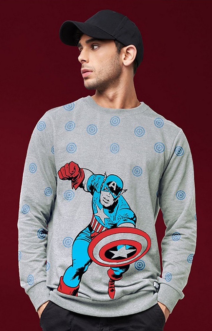 Men's Captain America: Character Grey Printed Sweatshirts