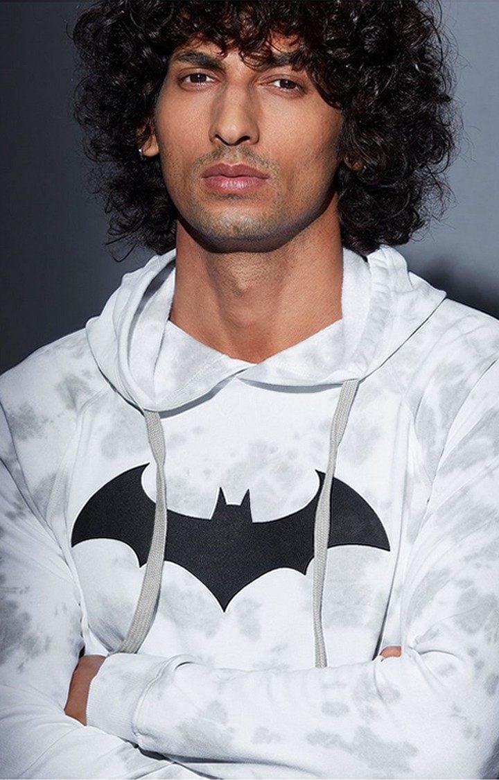 Men's Batman: 3D Logo White Tie Dye Printed Hoodies