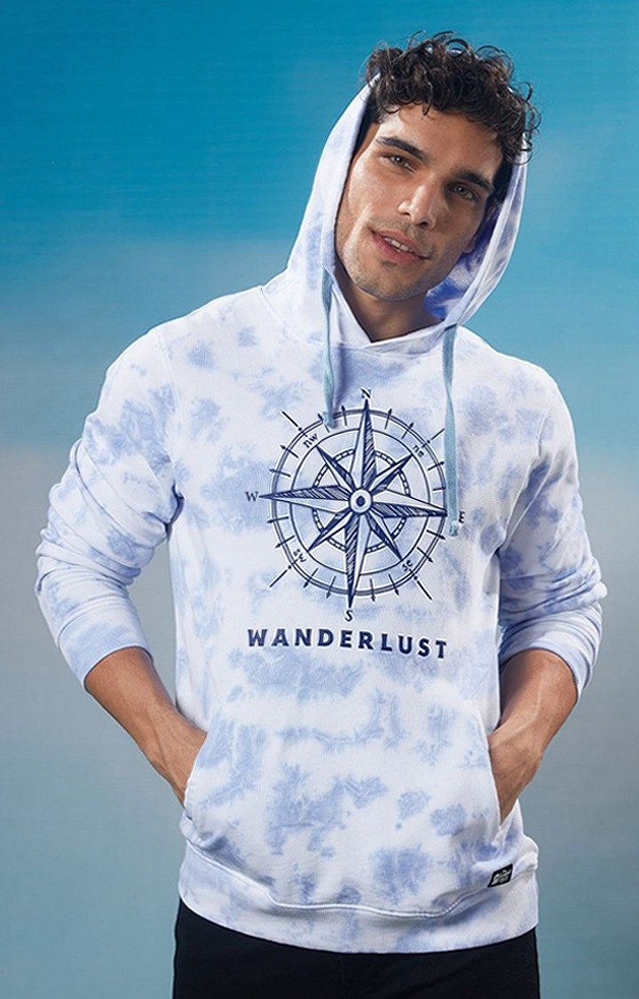 The Souled Store | Men's Wanderlust Blue & White Tie Dye Printed Hoodies
