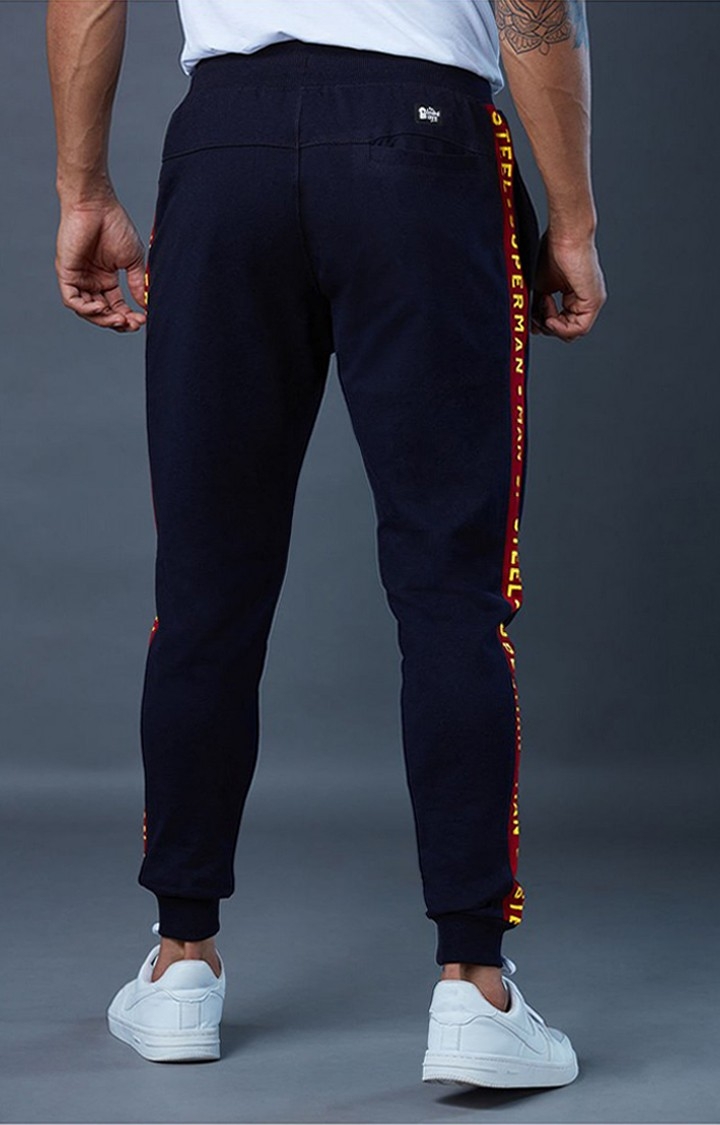 Men's Superman Man Of Steel Navy Blue Cotton Solid Activewear Joggers