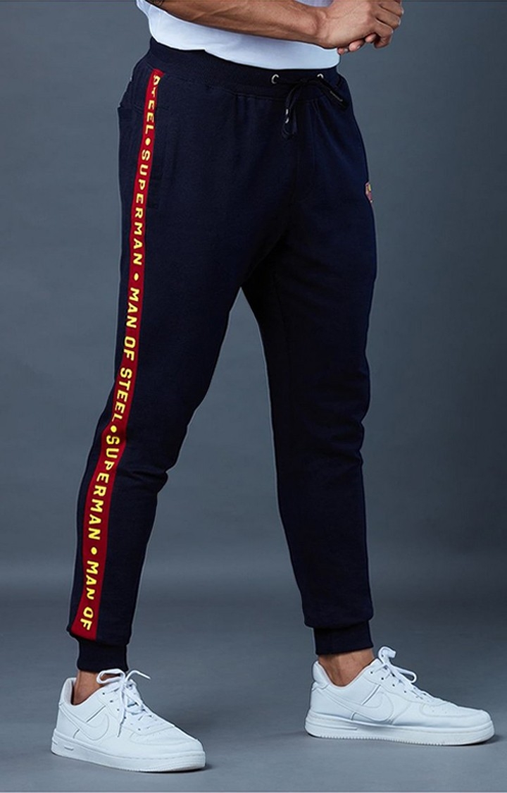 Men's Superman Man Of Steel Navy Blue Cotton Solid Activewear Joggers