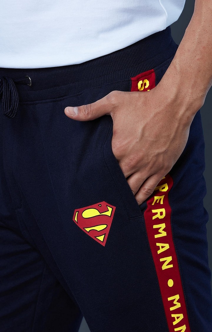 Men's Superman Man Of Steel Navy Blue Cotton Solid Activewear Joggers