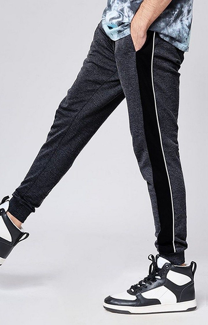 Men's  Charcoal Cotton Melange Textured Activewear Joggers