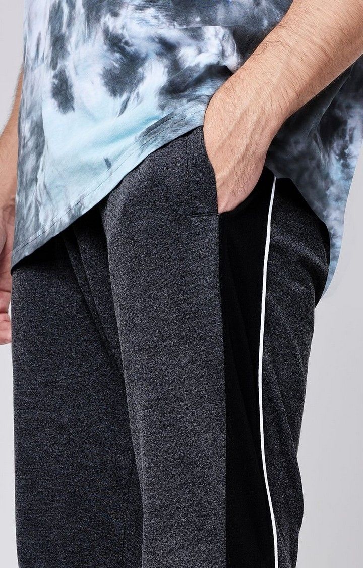 Men's  Charcoal Cotton Melange Textured Activewear Joggers