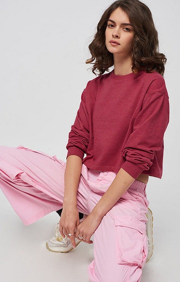 Women's Red Solid Crop Top