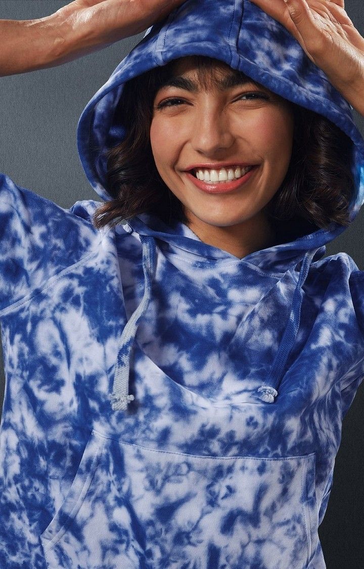 Women's Blue Tie Dye Printed Hoodies