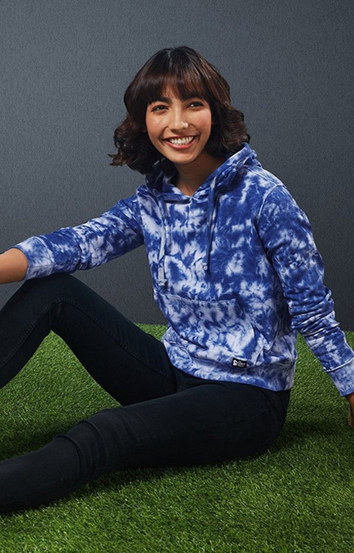 Women's Blue Tie Dye Printed Hoodies
