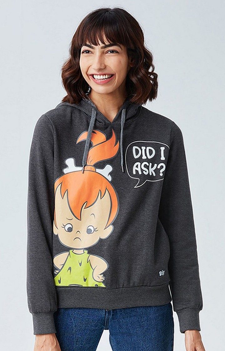 Women's The Flintstones: Did I Ask Grey Printed Hoodies