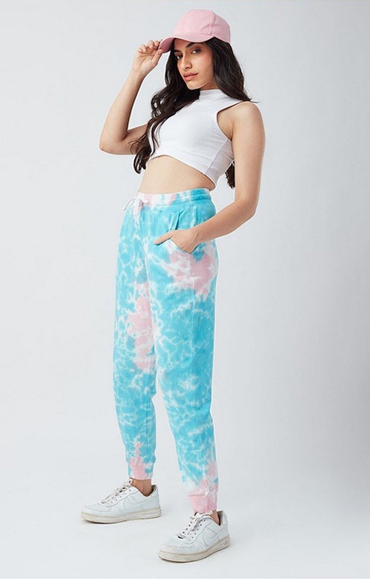 Women s Blue Cotton Tie Dye Joggers The Souled Store