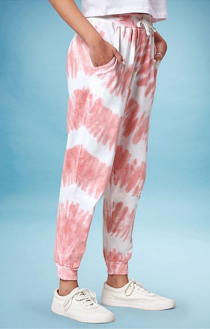 Women's  Pink Cotton Tie Dye Joggers