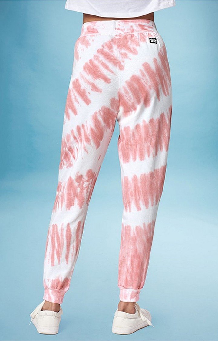 Women's  Pink Cotton Tie Dye Joggers