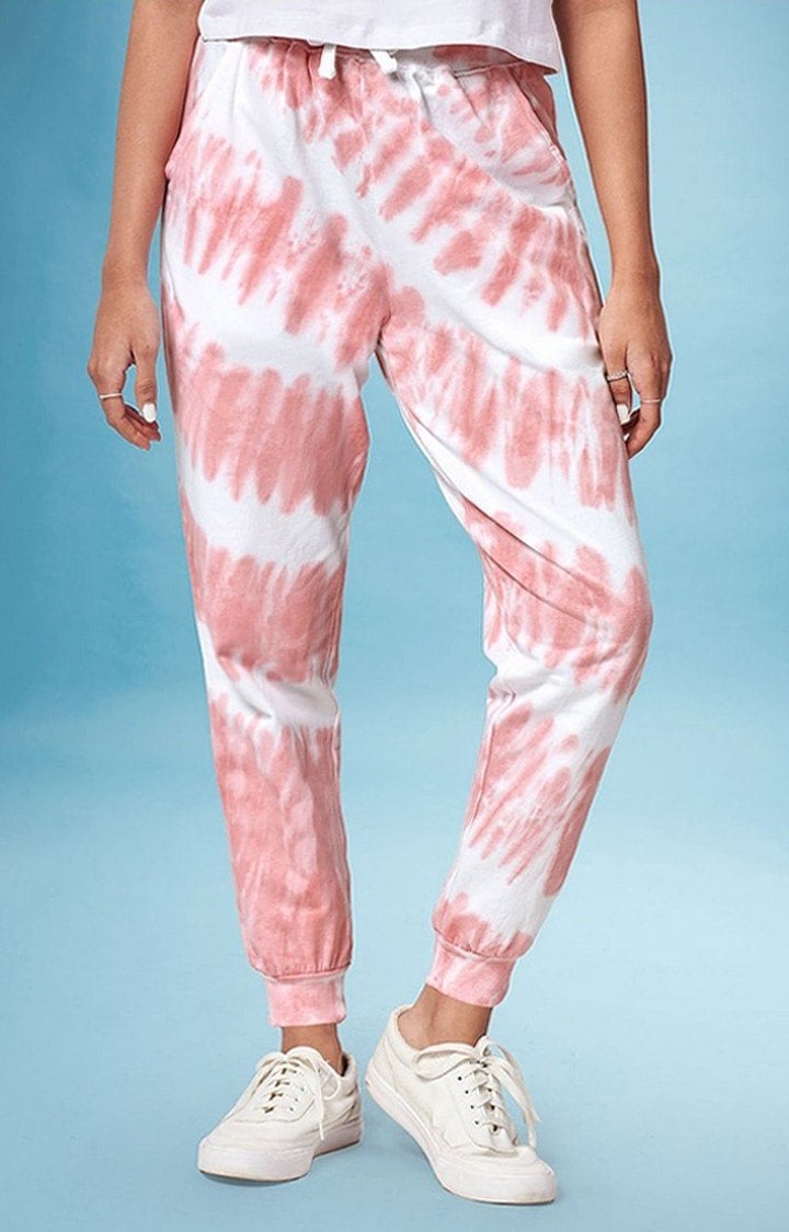 Women's  Pink Cotton Tie Dye Joggers