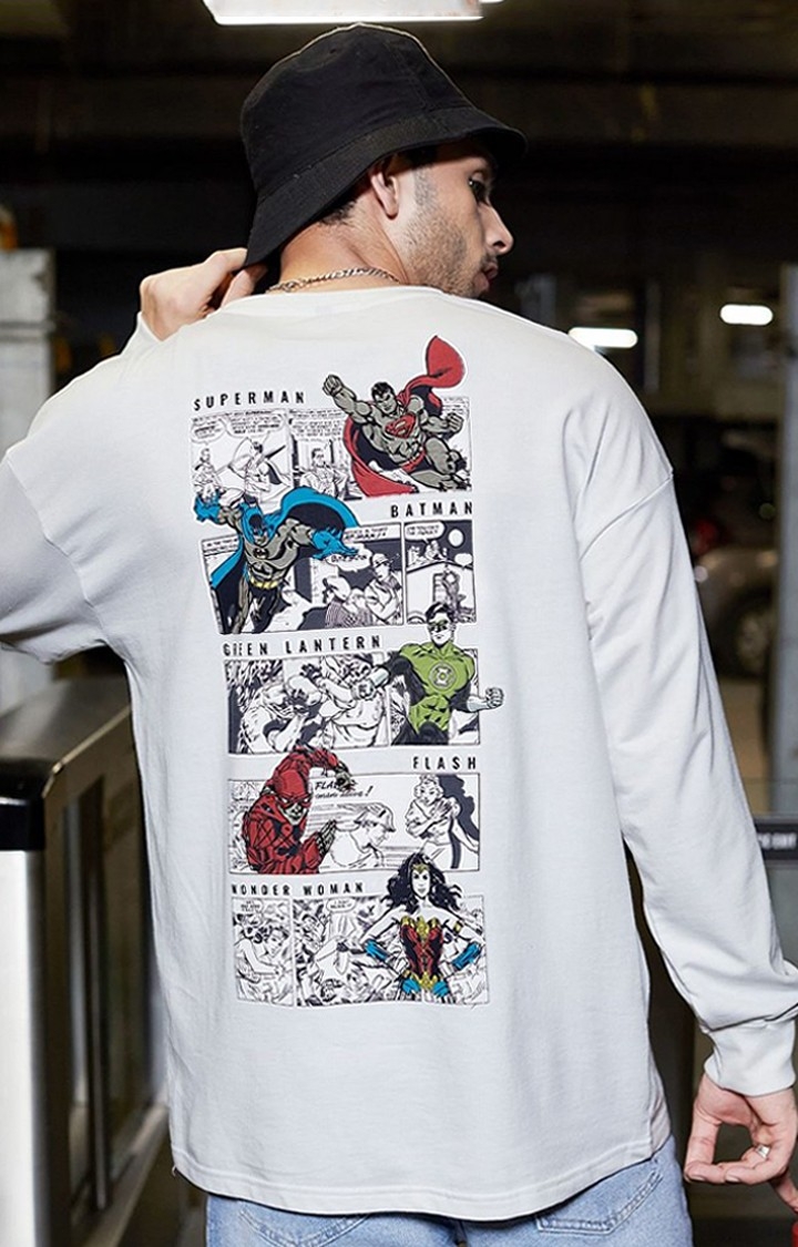 Men's Justice League: Dawn Of Justice White Printed Oversized T-Shirt