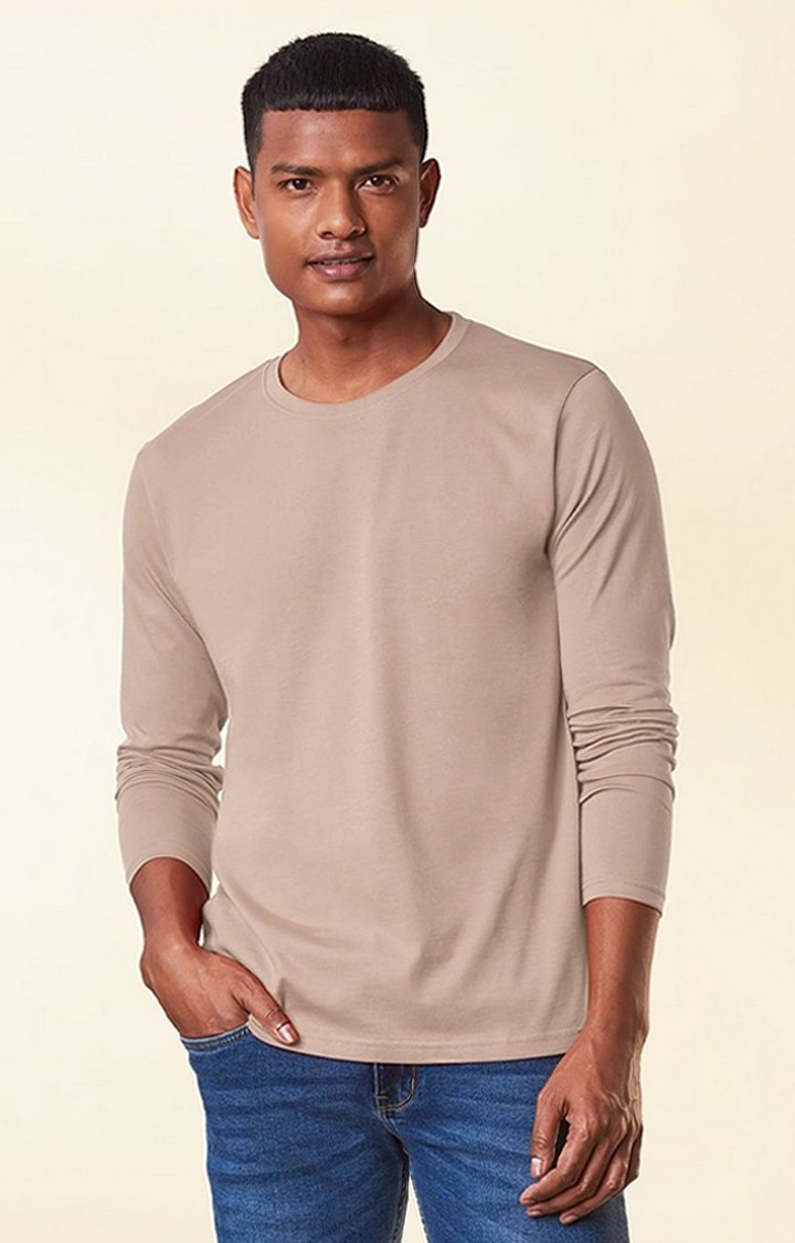 The Souled Store | Men's Brown Solid Regular T-Shirt