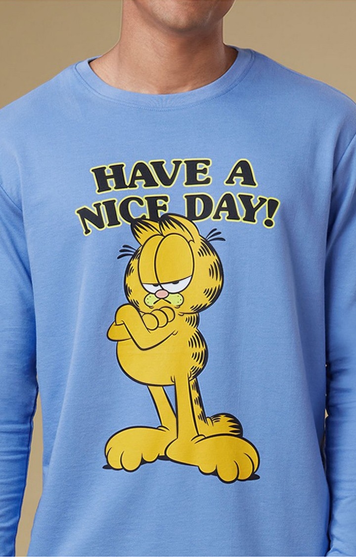 Men's Garfield: Have A Nice Day Blue Printed Regular T-Shirt