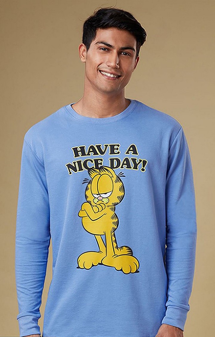 Men's Garfield: Have A Nice Day Blue Printed Regular T-Shirt
