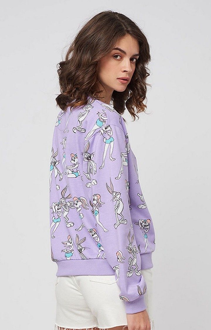 Women's Looney Tunes: Bugs And Lola Pattern Purple Printed Sweatshirts