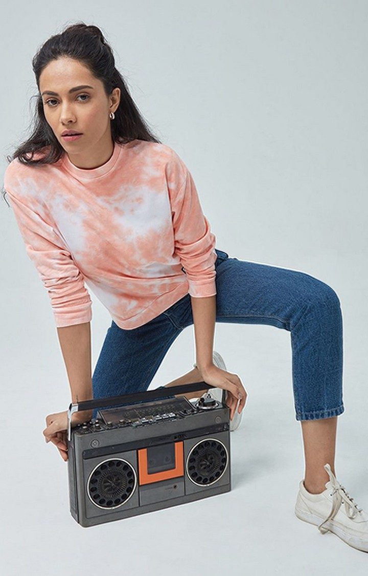 Women's Pink & White Tie Dye Printed Sweatshirts