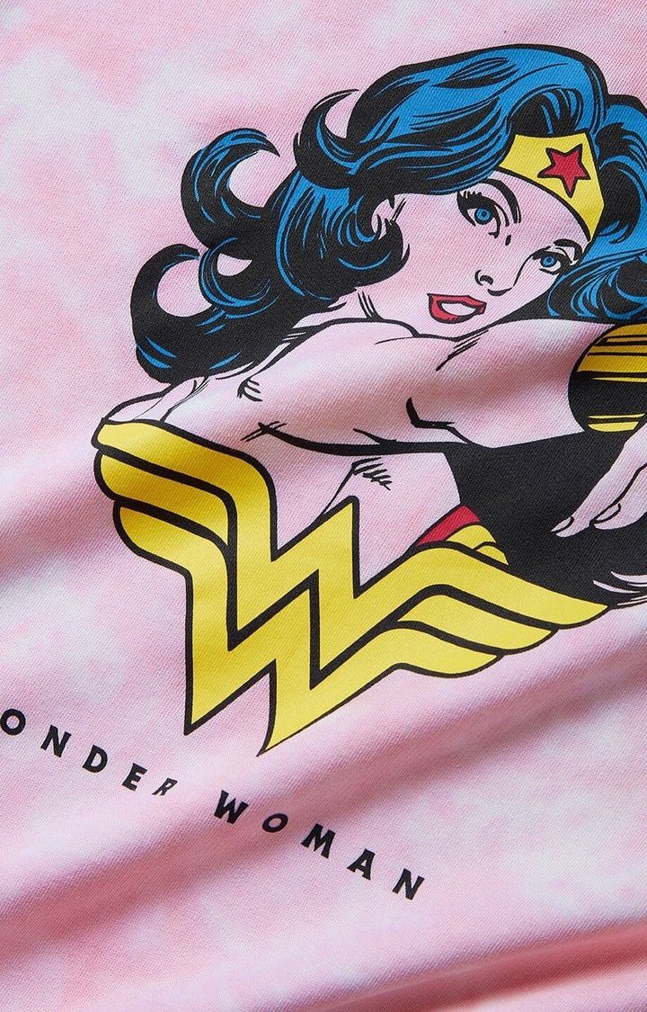 Women's Wonder Woman: Believe In Wonder Pink Tie Dye Printed Shift Dress