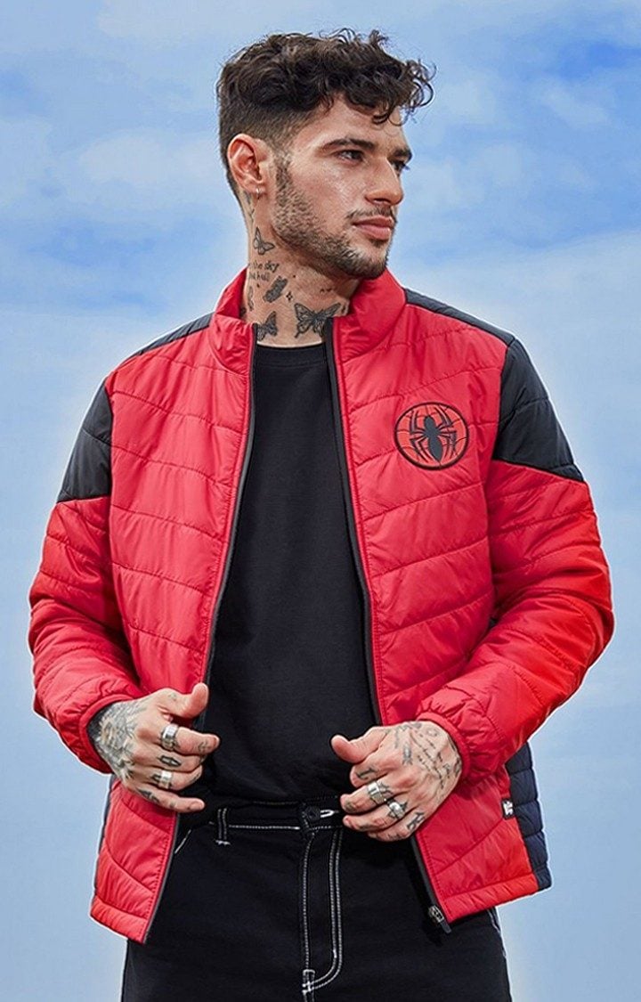 Men's Spider-Man: Logo Red Solid Bomber Jacket