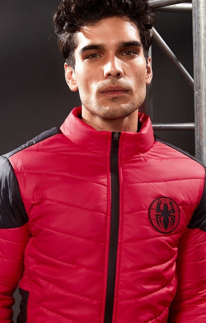 Men's Spider-Man: Logo Red Solid Bomber Jacket
