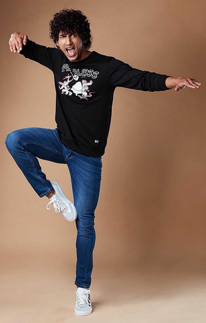 Men's Kung Fu Panda: Fearless Black Printed Sweatshirts