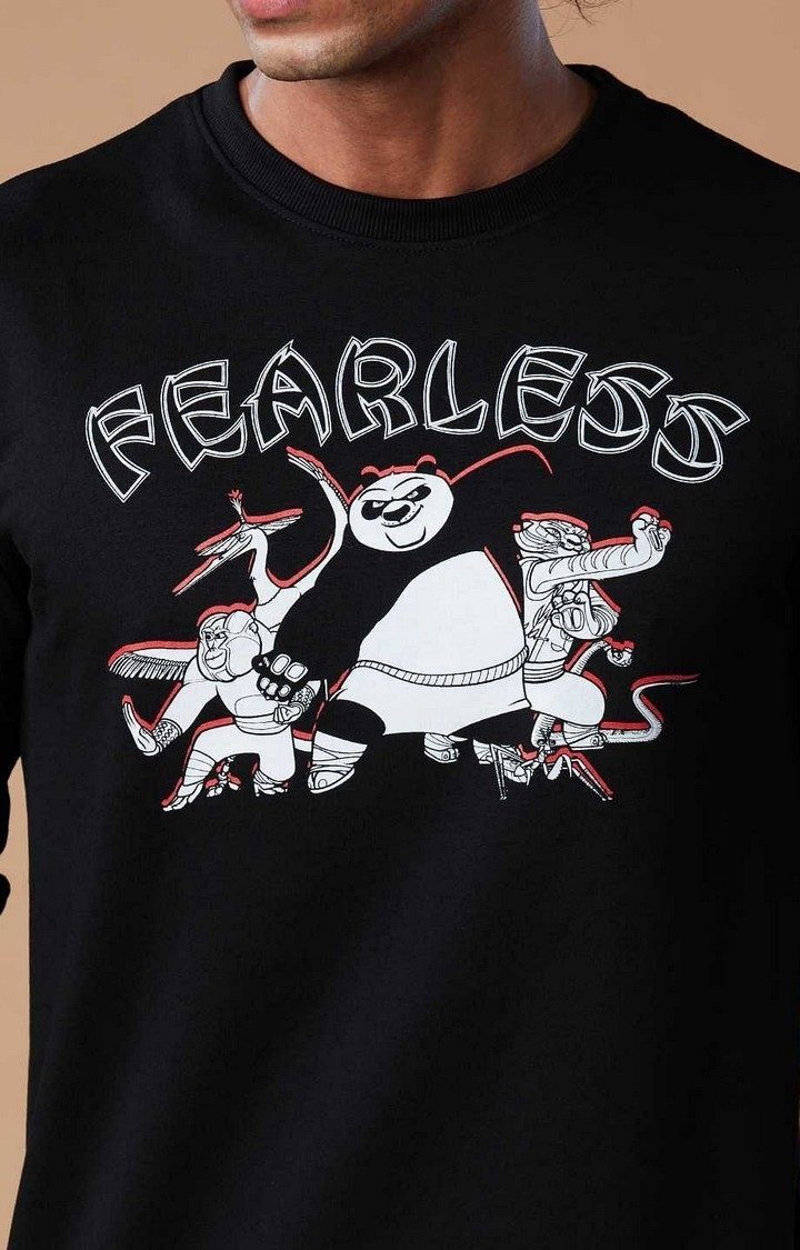 Men's Kung Fu Panda: Fearless Black Printed Sweatshirts