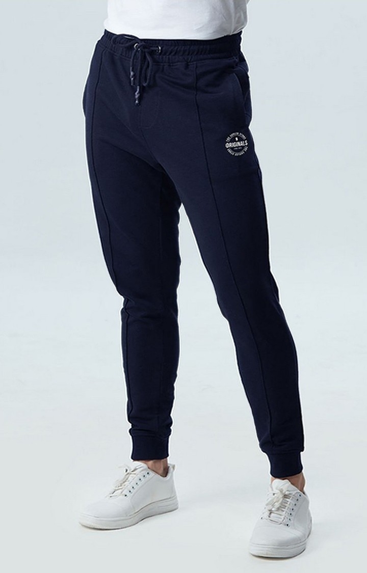 The Souled Store | Men's  Navy Cotton Solid Activewear Joggers