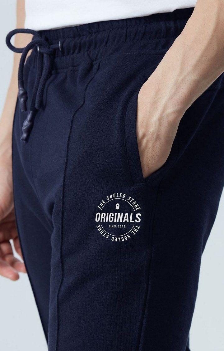 Men's  Navy Cotton Solid Activewear Joggers