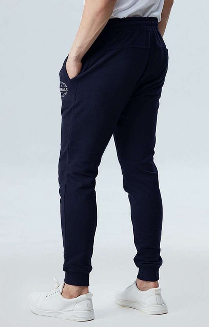 Men's  Navy Cotton Solid Activewear Joggers