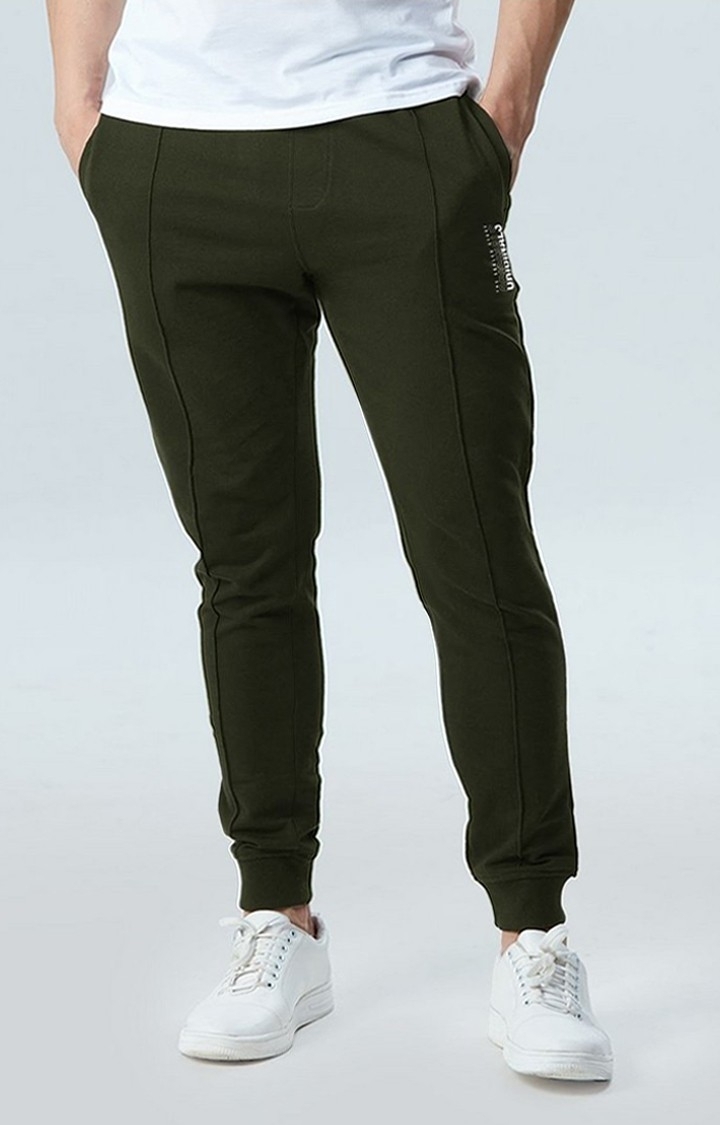 The Souled Store | Men's  Olive PolyCotton Solid Activewear Joggers