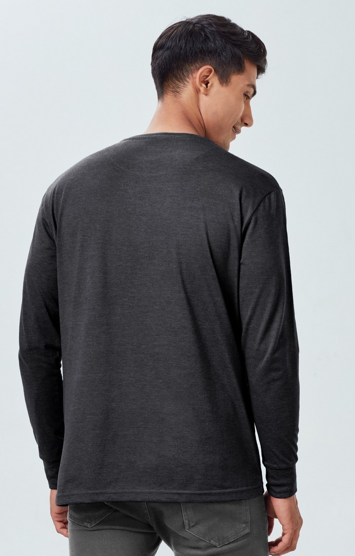 Men's Solids: Charcoal Melange Easy Fit Full Sleeve T-Shirt