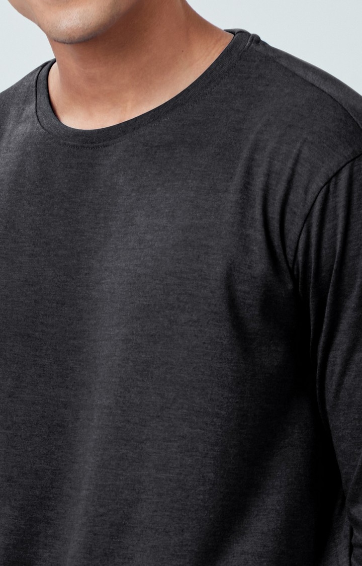 Men's Solids: Charcoal Melange Easy Fit Full Sleeve T-Shirt