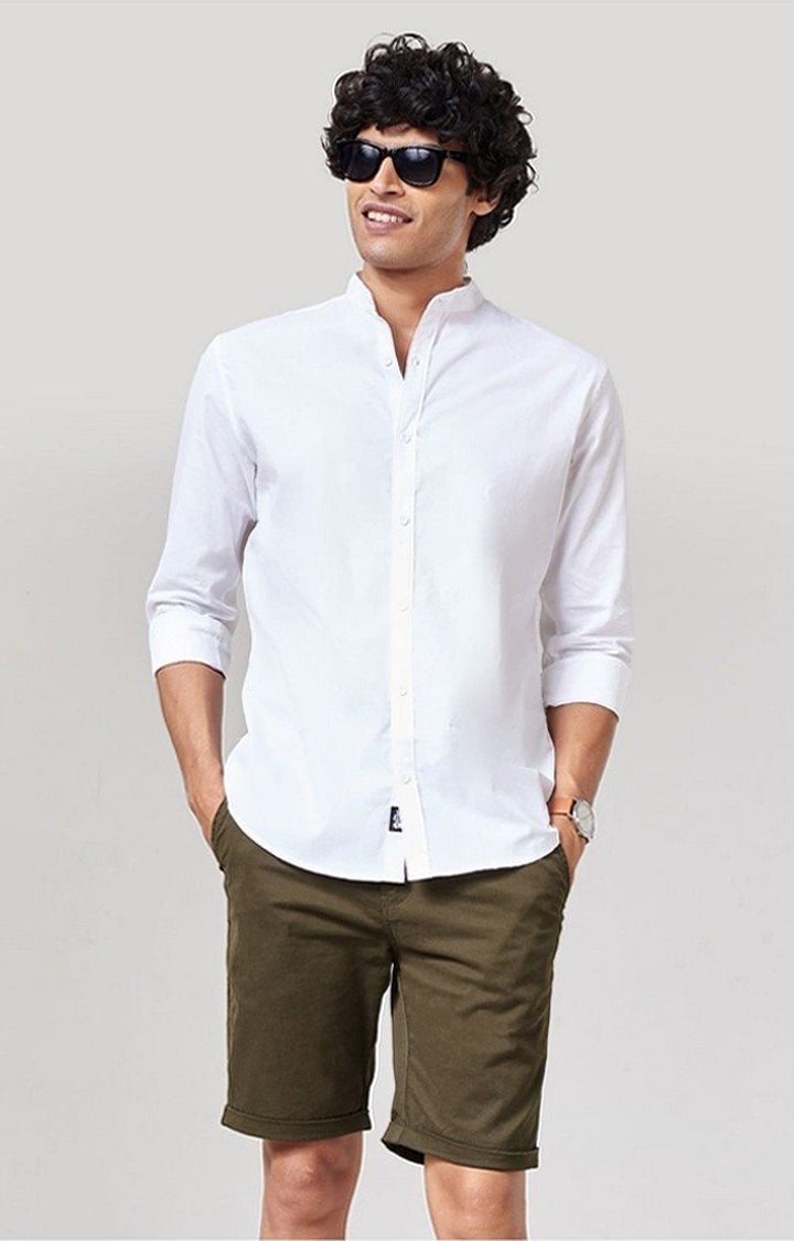 Men's  Olive Polycotton Solid Shorts