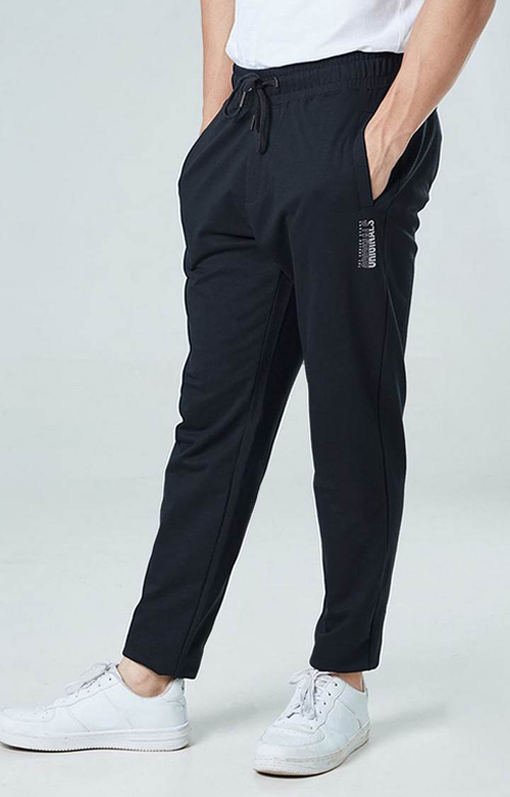 Men's  Black Cotton Solid Trackpant