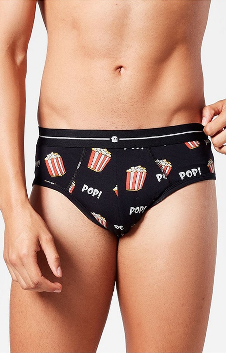 The Souled Store | Men's Black Popcorn Pattern Briefs Underwear