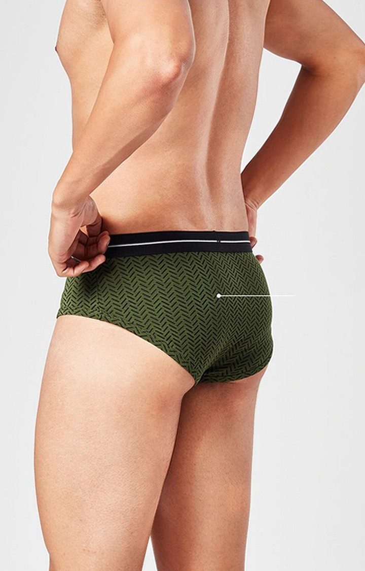 Men's Olive Green Herringbone Pattern Briefs Underwear