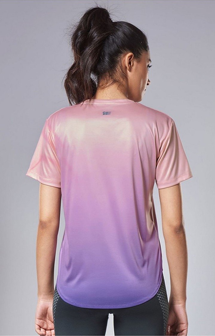 Women's Hustle Purple Typographic Printed Activewear T-Shirt