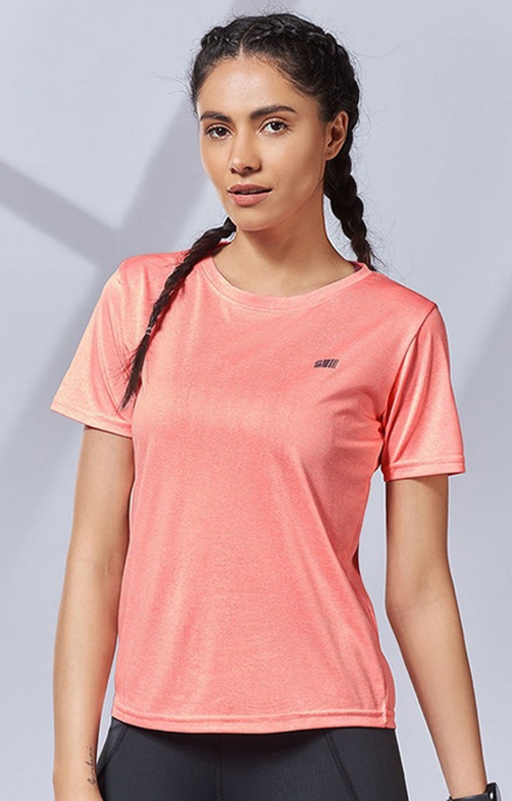 Women's Pink Solid Activewear T-Shirt