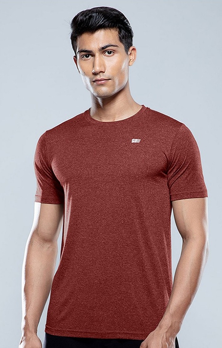 Men's Red Melange Textured Activewear T-Shirt