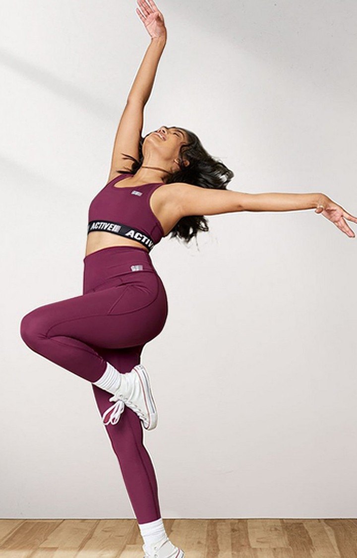 Women's  Wine Polyester Solid Tights