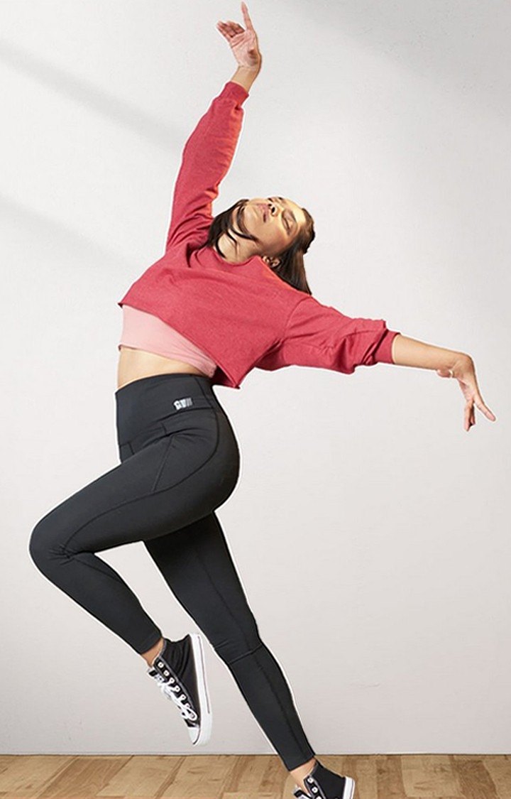 Women's  Black Polyester Solid Tights
